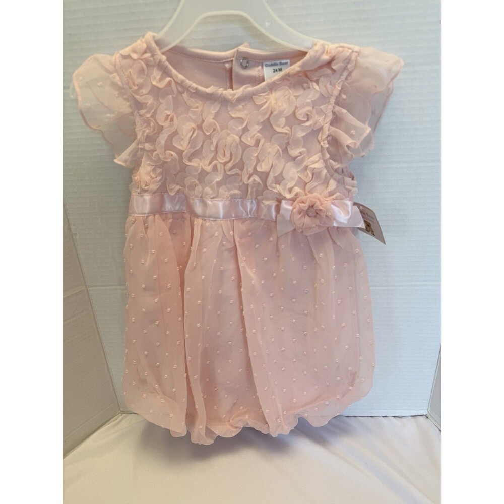 Vintage Cuddle Bear Pink Ruffle Dress Size 24 Months Baby Girl New